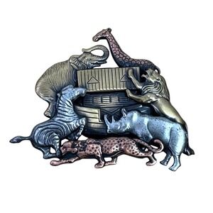 Vintage K&T Noahs Ark Mixed Metal Animal Brooch Pin Silver Gold Copper Tone